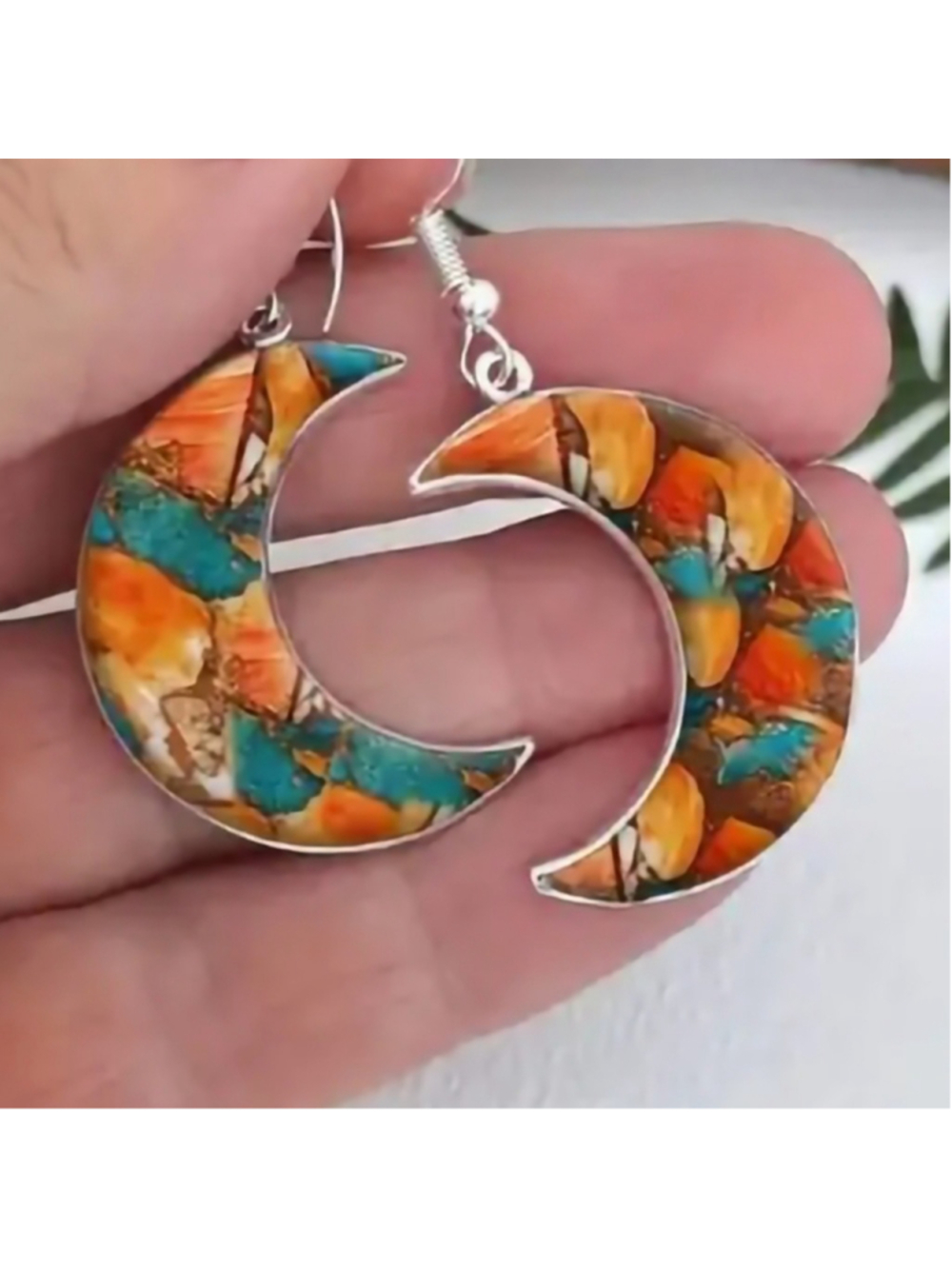 Bohemian Acrylic Multi Colored Moon Dangle Bohemian Earrings